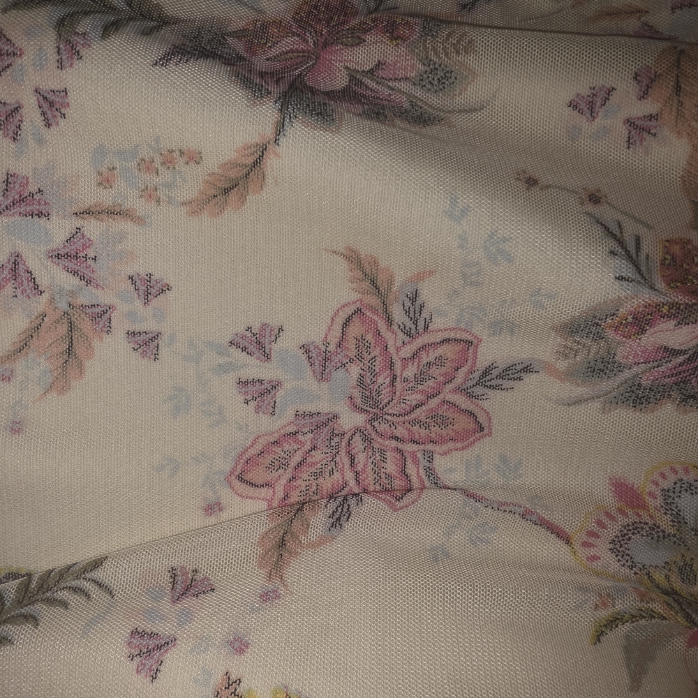 Floral Peasant Blouse in Cream and‎ Pink - Semi Sheer Bubble Sleeve - Picture 3 of 13